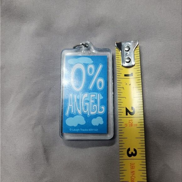 Fun retro '0% Angel' Keychain - blue & white graphic, made in Korea - Picture 5 of 5